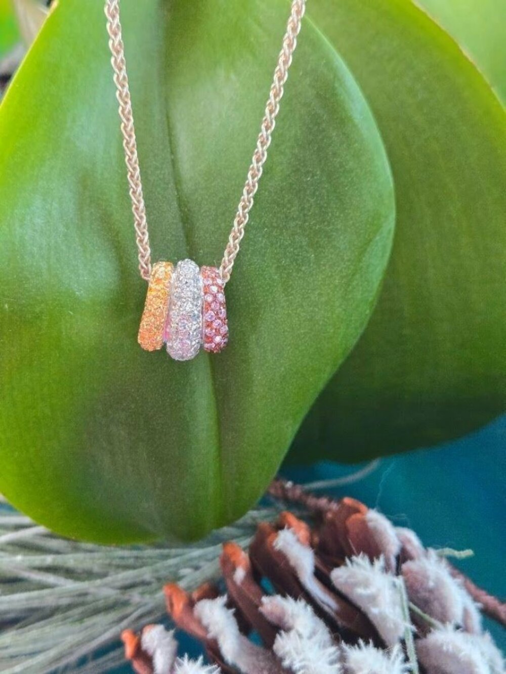 925 Sterling Silver Tri Color Cubic Zirconia Pendant 18"
